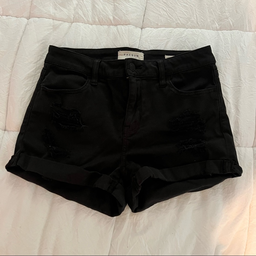 PacSun Distressed Black Denim Short - 28